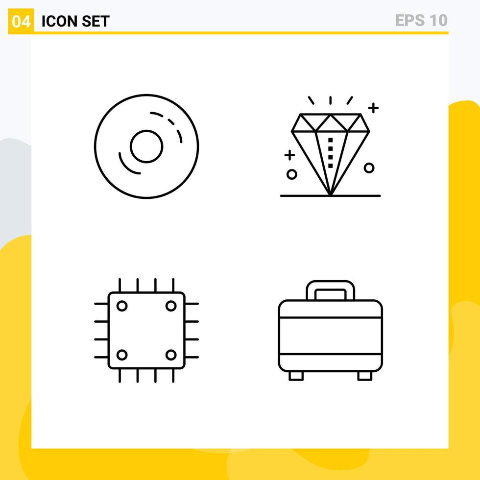 Pacote de 4 linhas de interface de usuário de sinais e símbolos modernos de chipset de bagels dispositivos de diamante de alimentos elementos de design vetorial editáveis vetor