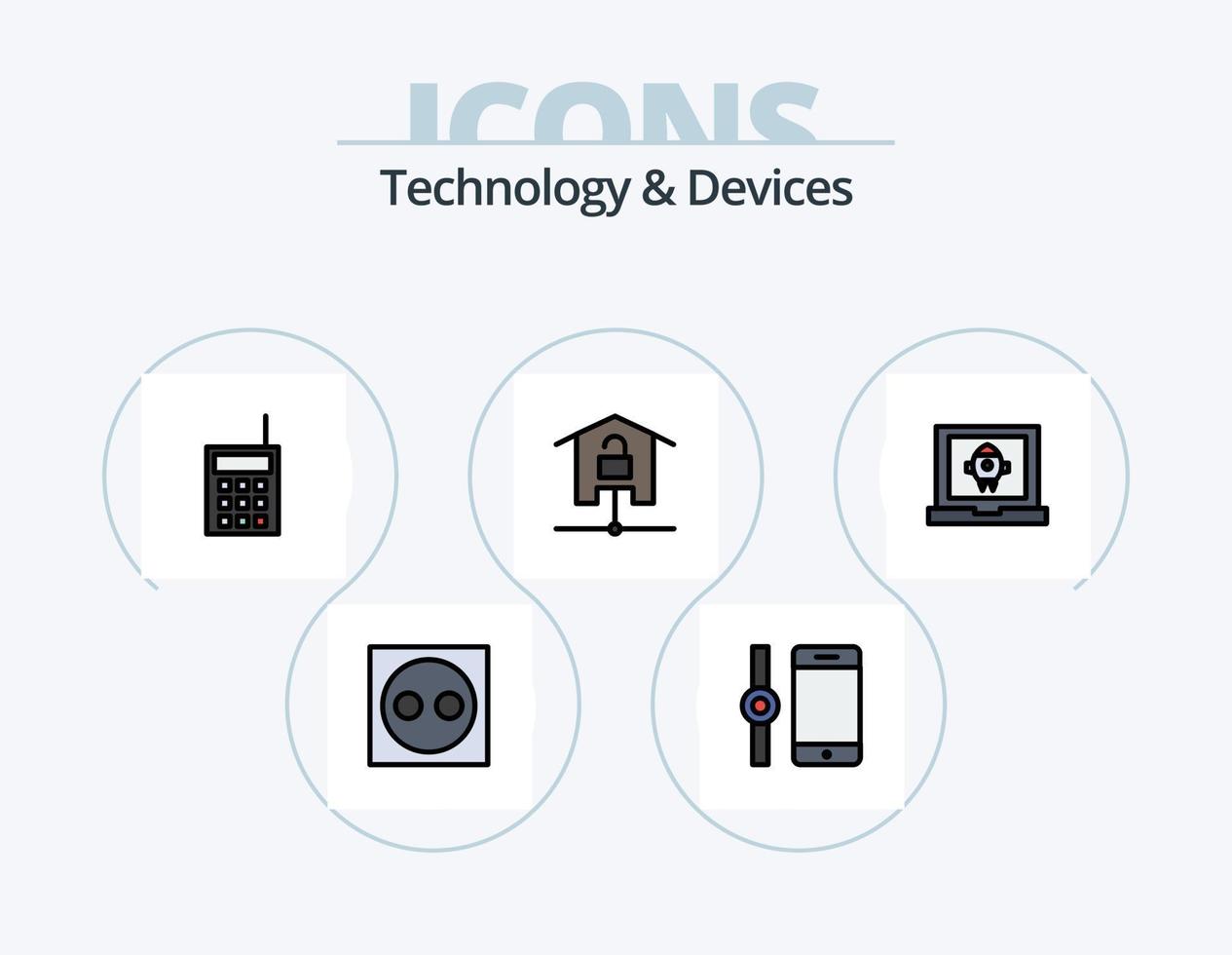 linha de dispositivos cheia de ícone pack 5 design de ícone. produtos. dispositivos. lar inteligente. copiadora. computador portátil vetor