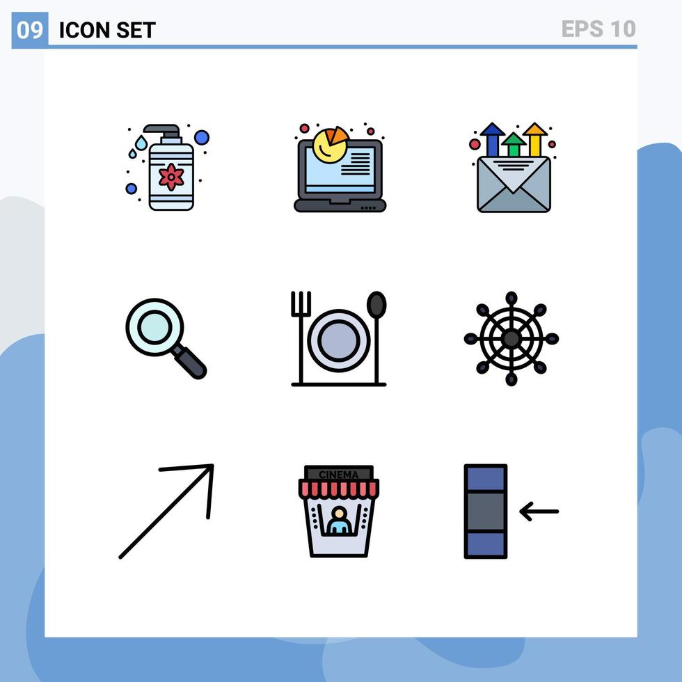 pacote de ícones vetoriais de estoque de 9 sinais e símbolos de linha para correio de comida de leme comer elementos de design de vetores editáveis de pesquisa