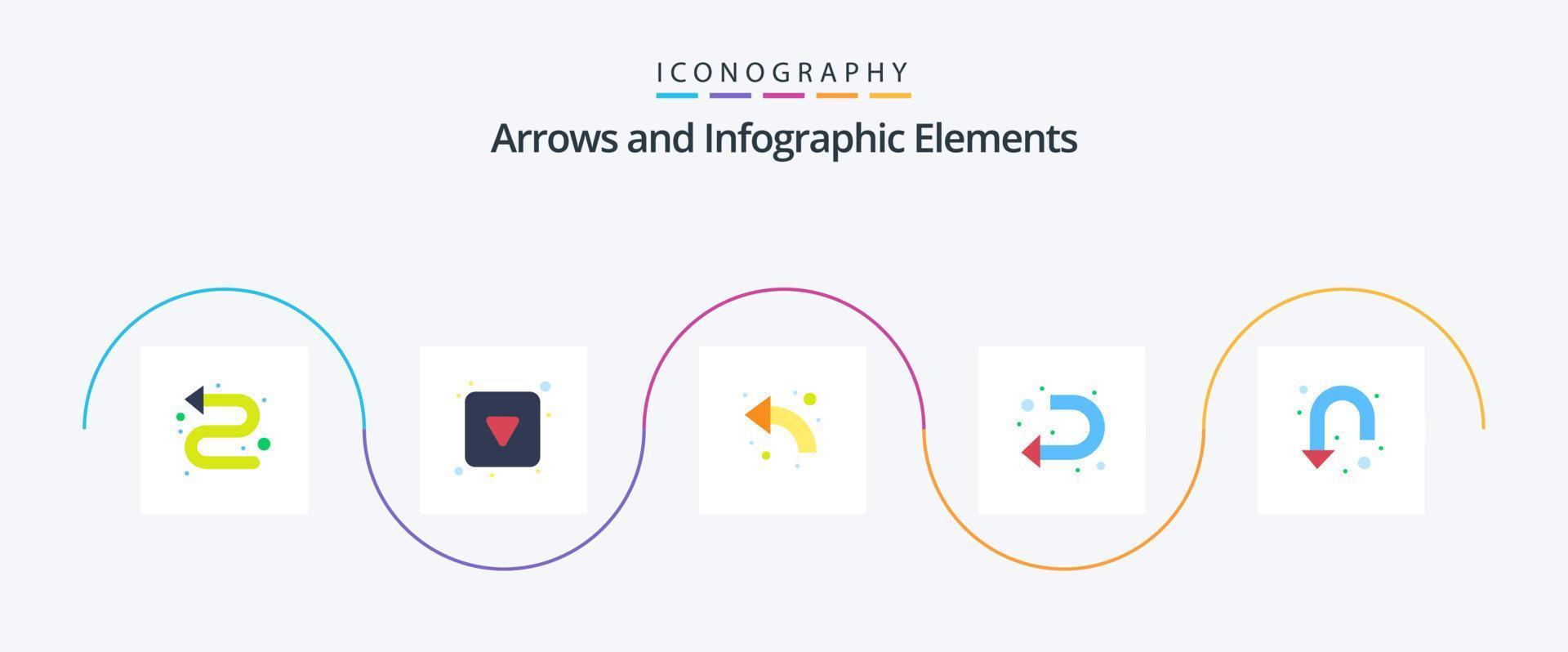 pacote de ícones de seta plana 5, incluindo seta. sua vez. flecha. o sinal. pra cima vetor