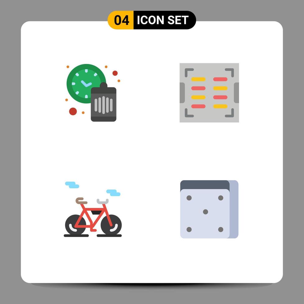 pacote de ícones planos de 4 símbolos universais de elementos de design de vetores editáveis de cassino de drenagem de resíduos de transporte de relógio