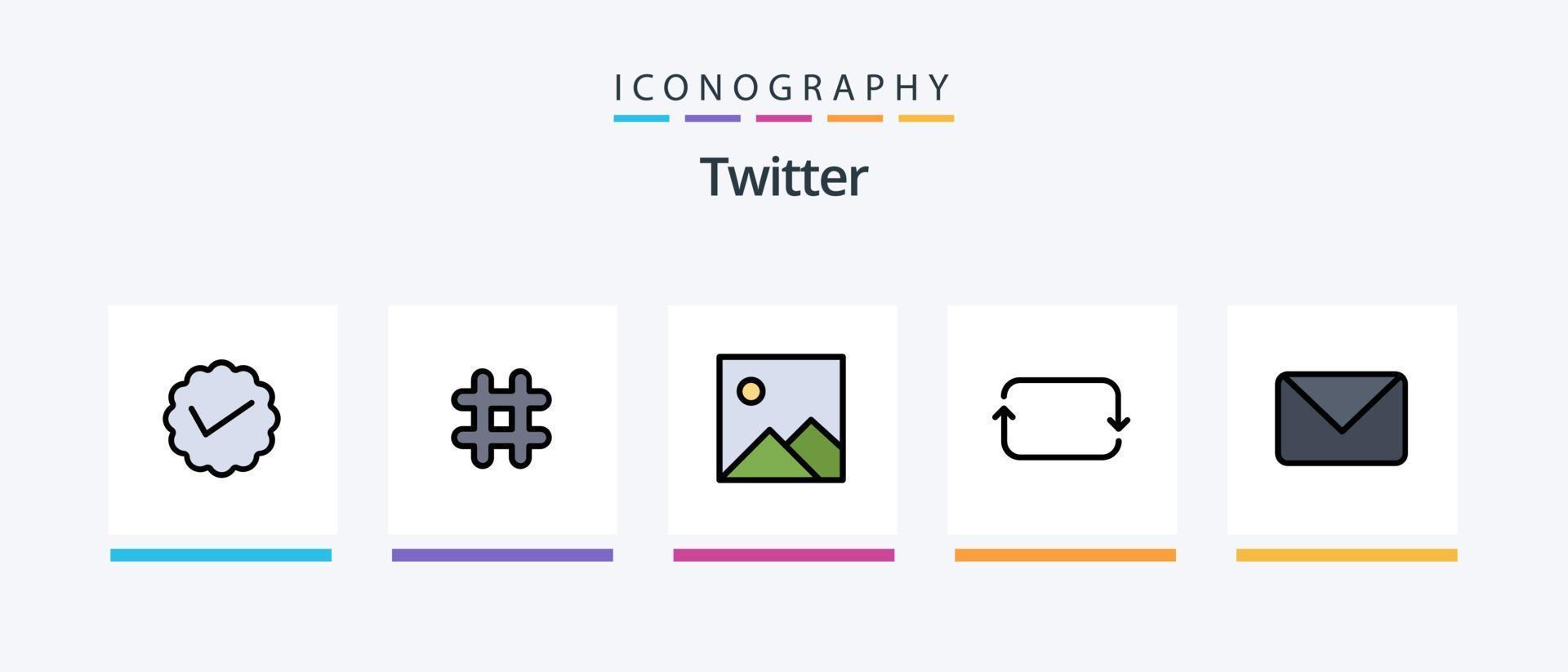 a linha do twitter preencheu o pacote de 5 ícones, incluindo texto. bloqueado. Twitter. trancar. papel. design de ícones criativos vetor