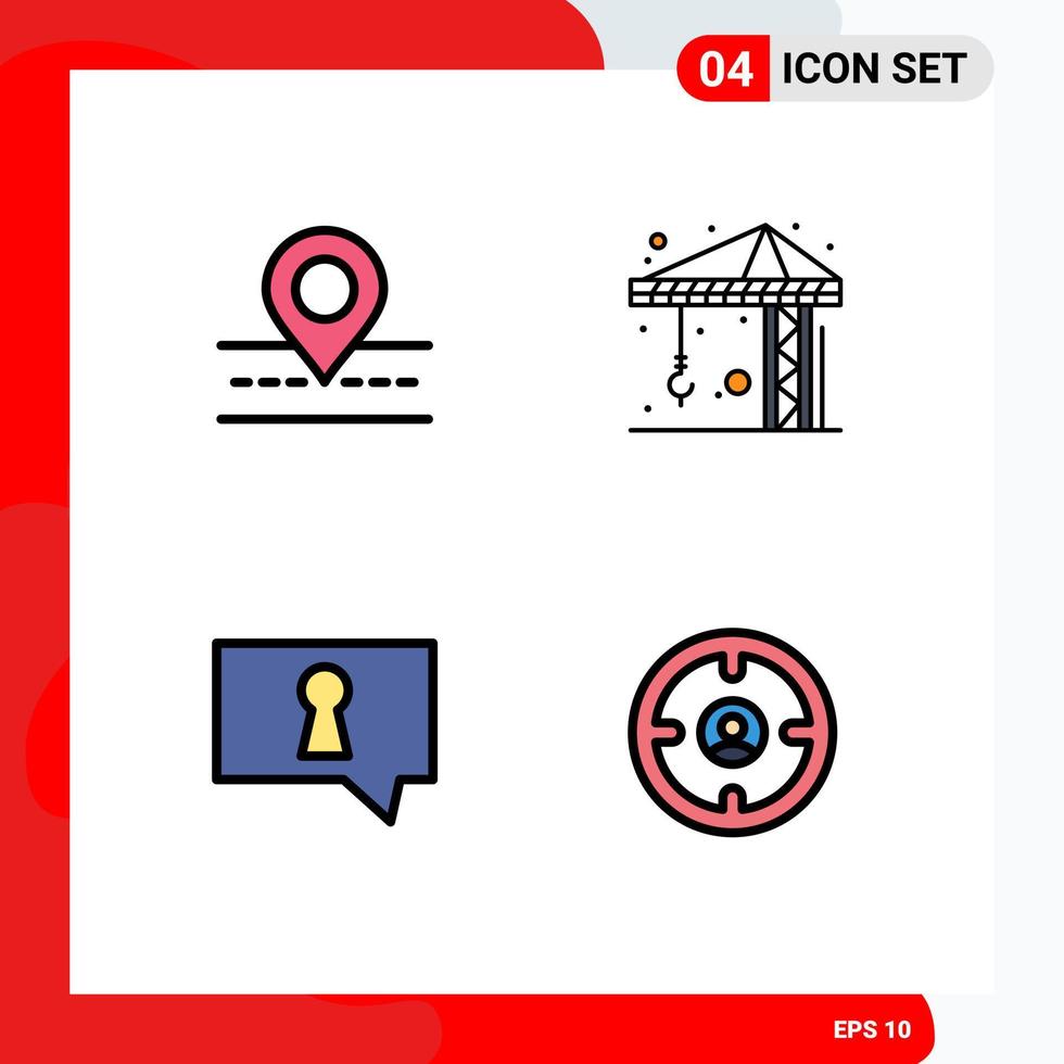 conjunto de pictogramas de 4 cores planas de linha preenchida simples do mapa secreto da estrada crain finance elementos de design vetorial editáveis vetor