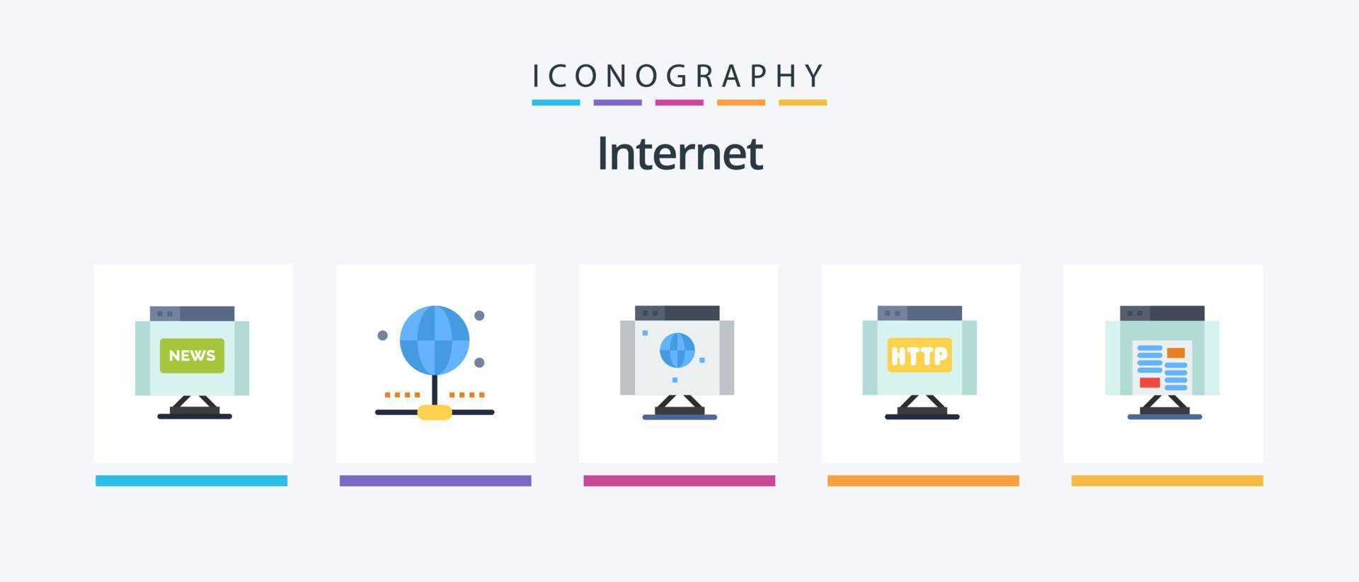 Internet Flat 5 Icon Pack incluindo dados. aplicativo. Internet. ligação. http. design de ícones criativos vetor