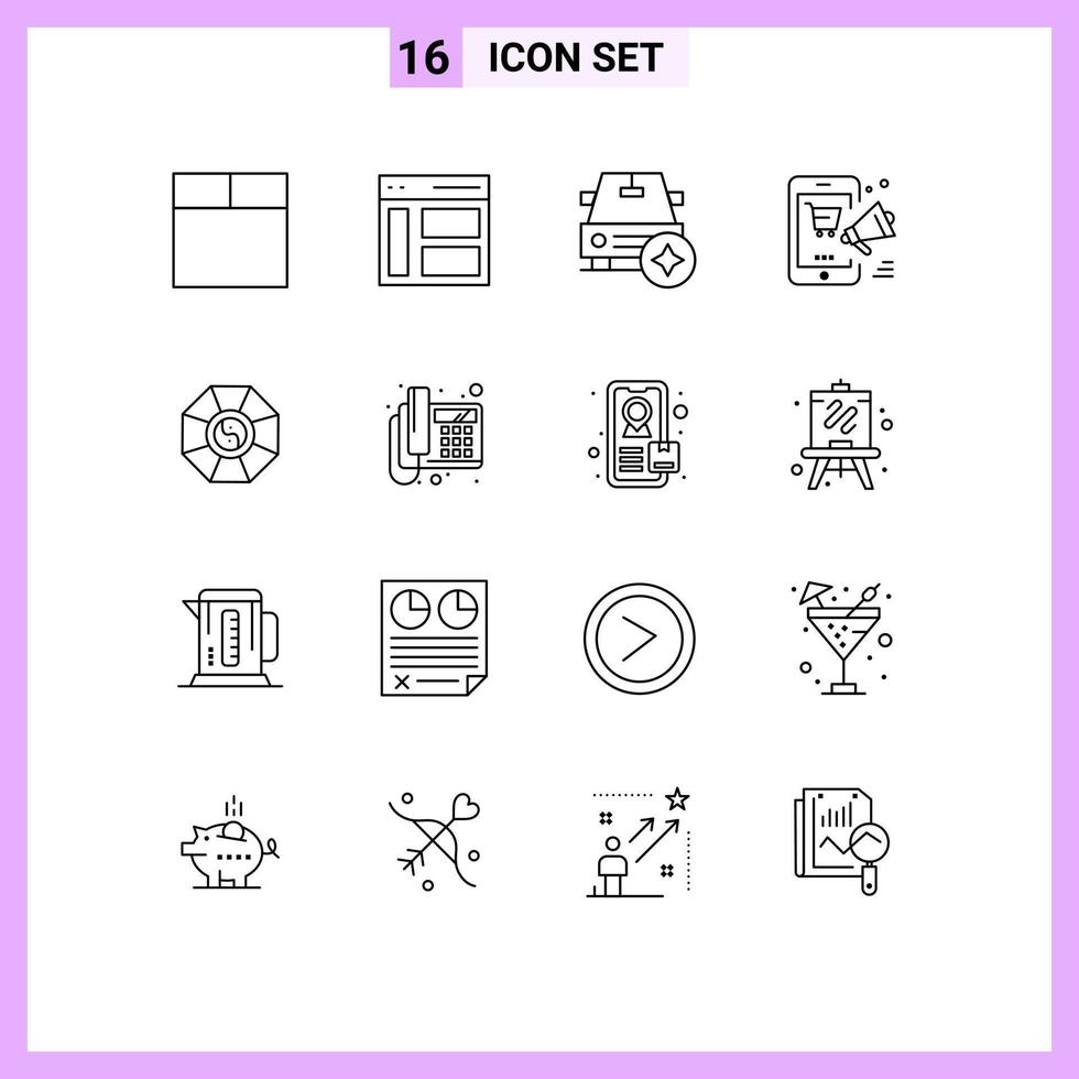 16 ícones criativos sinais e símbolos modernos de feng shui desconto importante online elementos de design de vetores editáveis móveis
