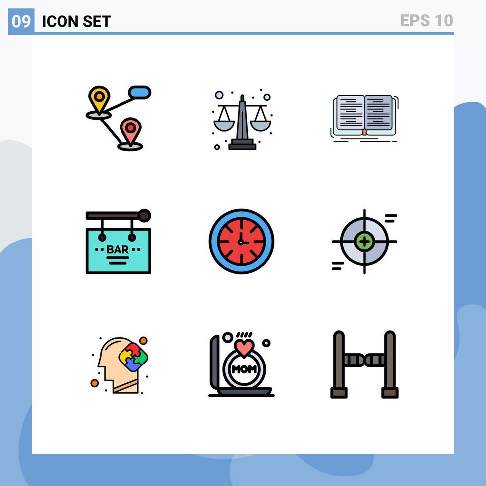 9 interface do usuário pacote de cores planas de linha cheia de sinais modernos e símbolos de elementos de design vetorial editáveis de festa de educação de sinal de temporizador vetor