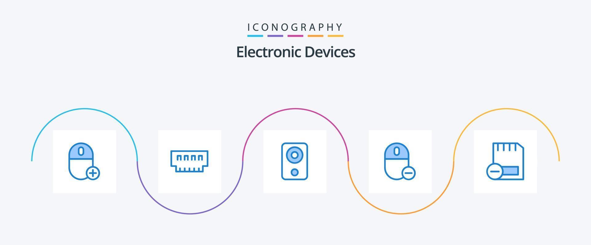 pacote de ícones de 5 dispositivos azuis, incluindo hardware. dispositivos. hardware. alto falante. engenhoca vetor