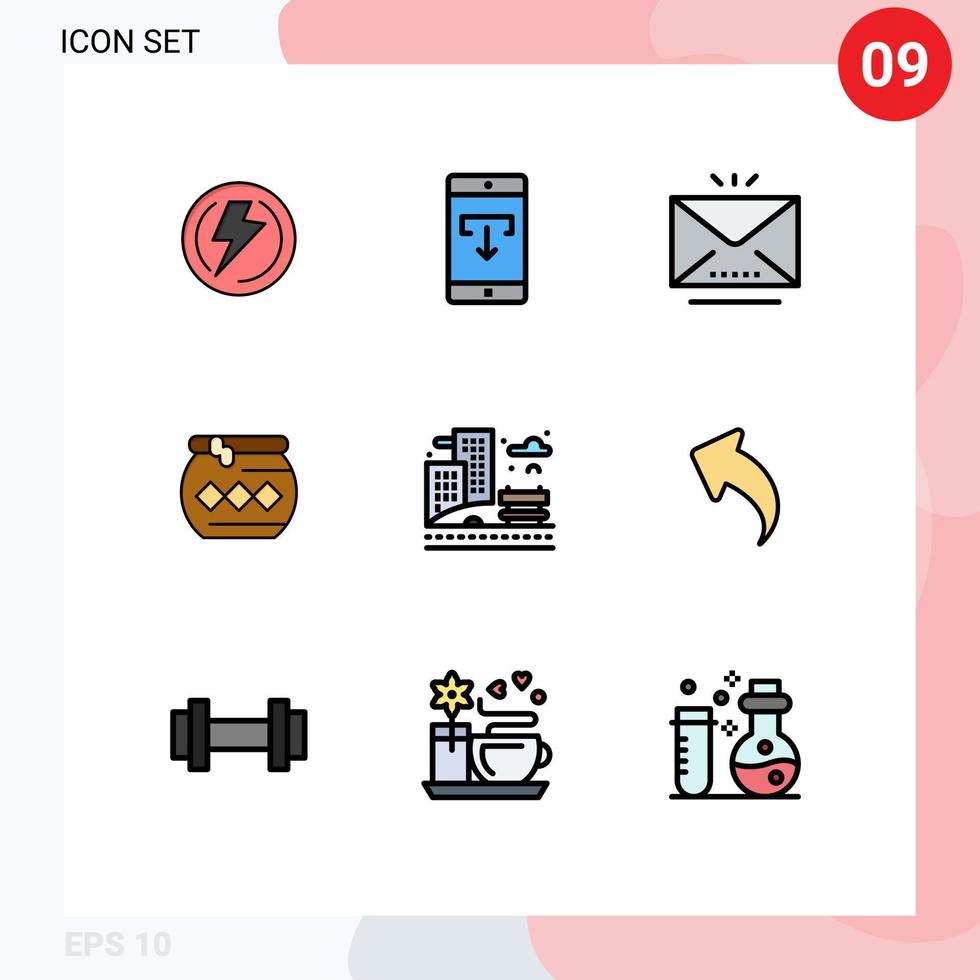 grupo de símbolos de ícone universal de 9 cores planas modernas de linha preenchida de elementos de design de vetor editável de correio móvel de areia pongal