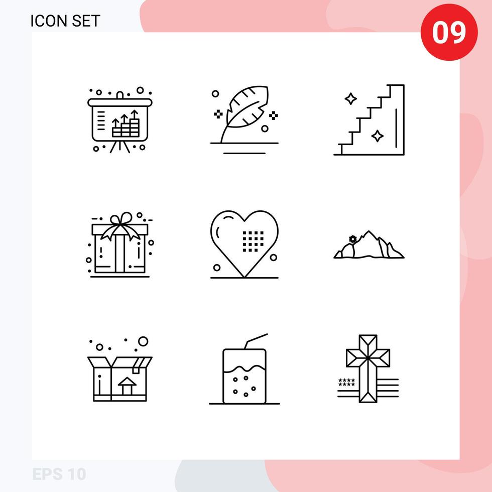 pacote de 9 sinais e símbolos de contornos modernos para mídia impressa na web, como presente de escritura de evento, elementos de design de vetores editáveis de comércio eletrônico