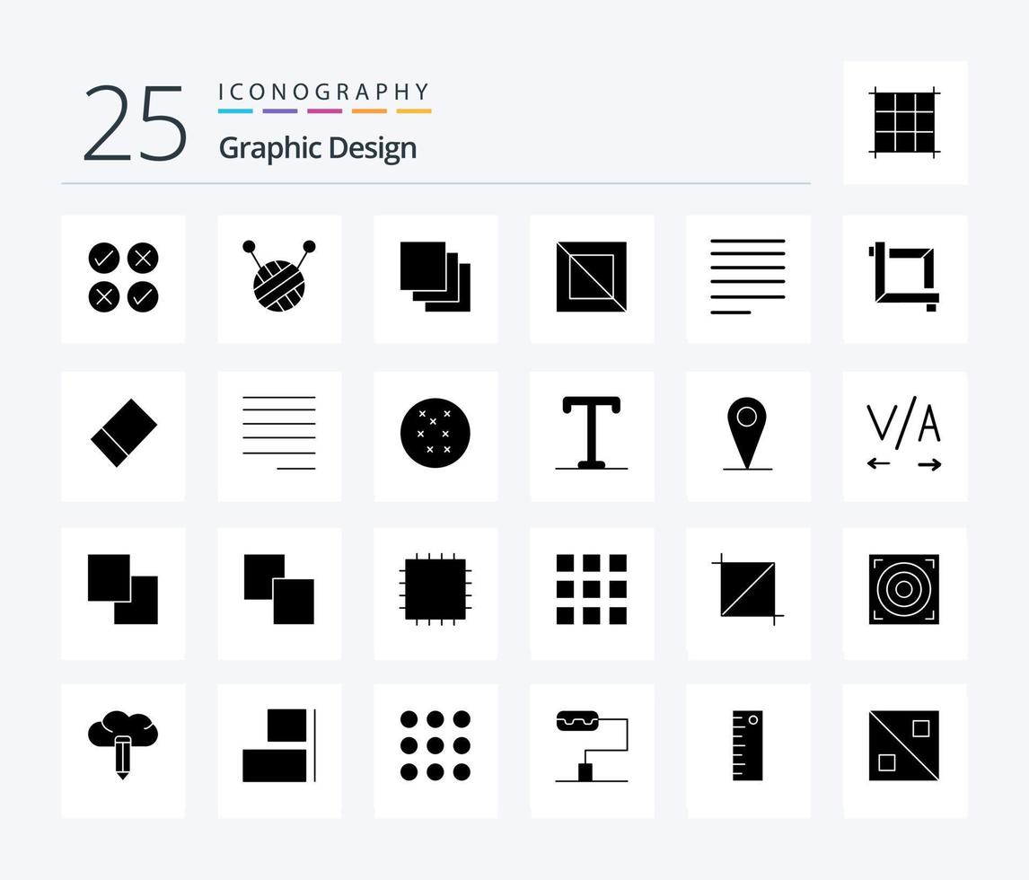 design 25 pacote de ícones de glifos sólidos, incluindo borracha. Projeto. Cruz. colheita. direita vetor