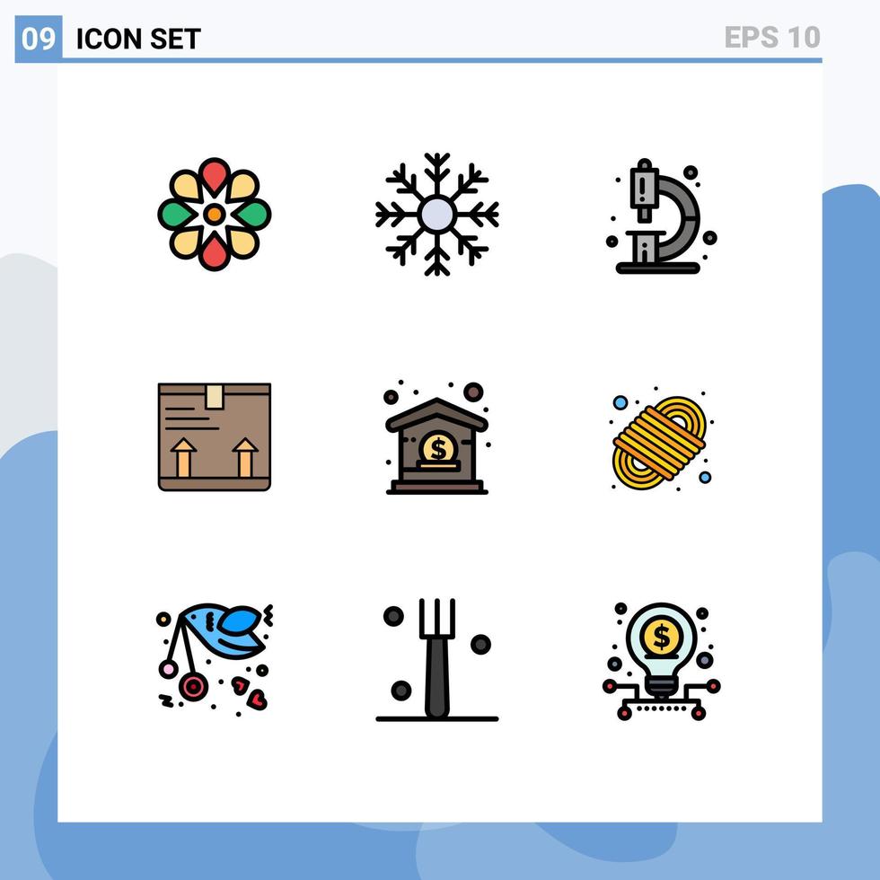 9 cores planas de linhas preenchidas de vetores temáticos e símbolos editáveis de up box winter fornecem elementos de design de vetores editáveis em laboratório