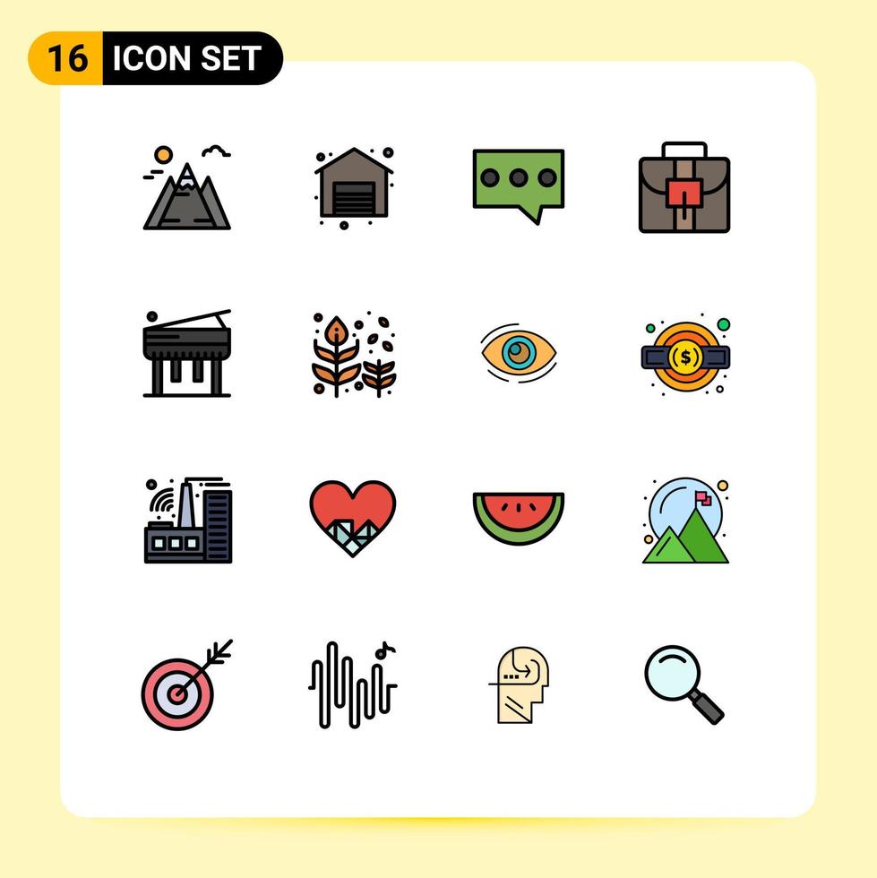 16 interface de usuário pacote de linha cheia de cores planas de sinais e símbolos modernos de mensagem de outono outono educação de piano elementos de design de vetores criativos editáveis