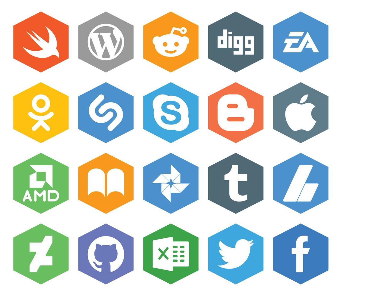 20 pacotes de ícones de mídia social, incluindo tumblr ibooks odnoklassniki amd blogger vetor