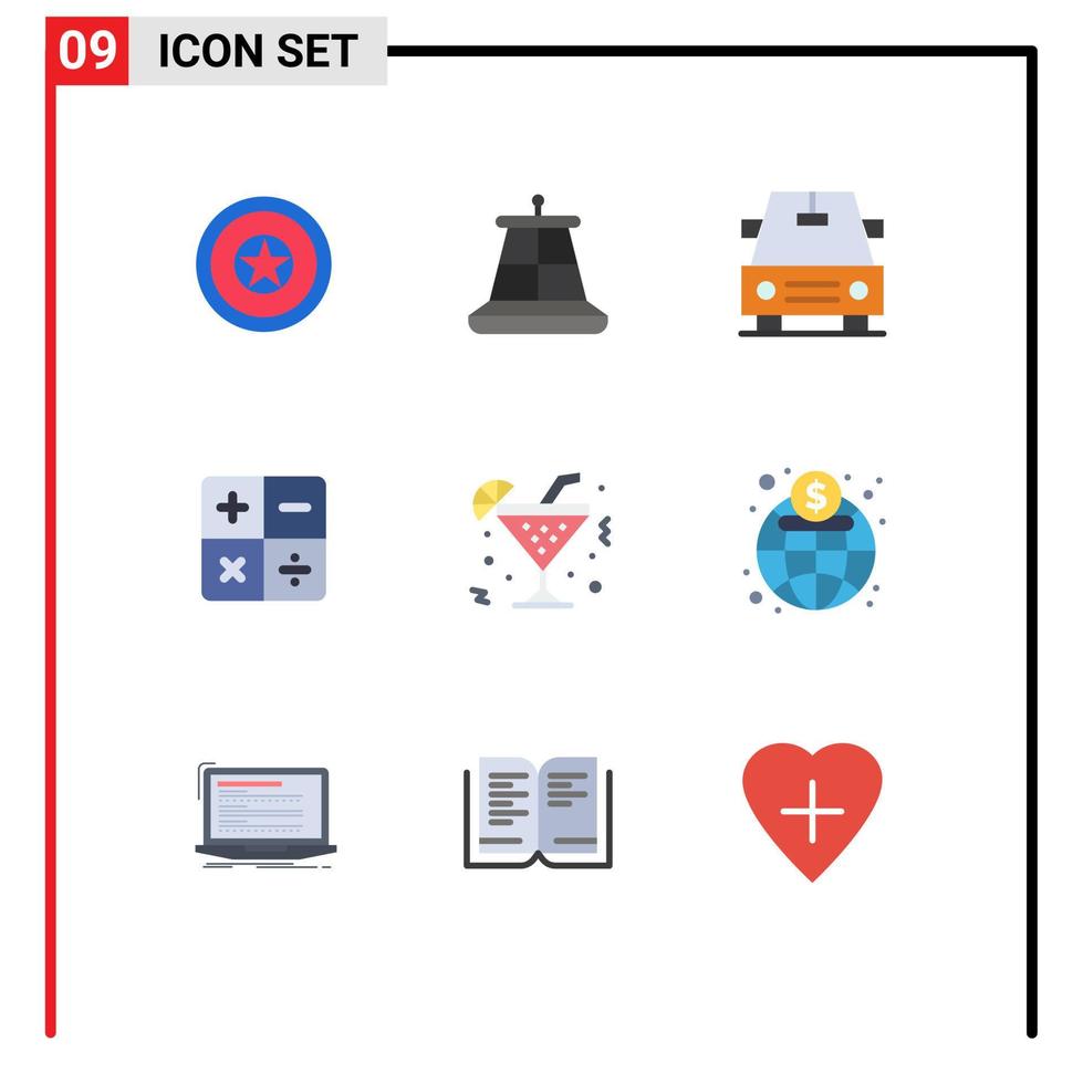 conjunto de 9 sinais de símbolos de ícones de interface do usuário modernos para veículos de bebidas globais elementos de design de vetores editáveis de vidro de limão