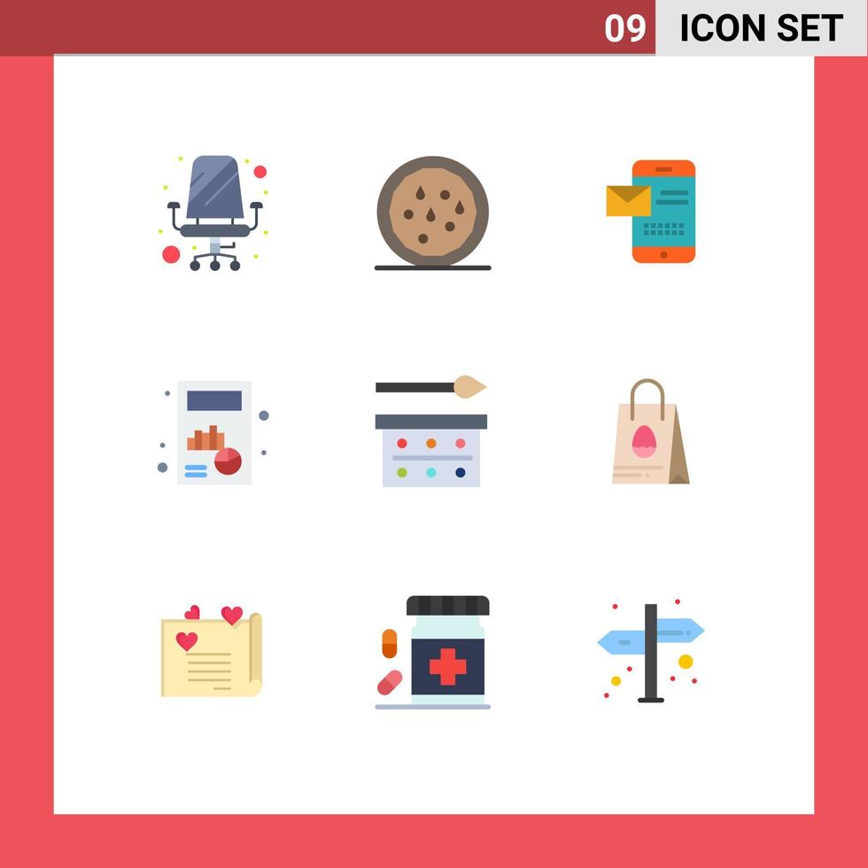 pacote de interface do usuário de 9 cores planas básicas de gráfico de mensagem de gráfico de pintura para os olhos elementos de design de vetores editáveis de negócios