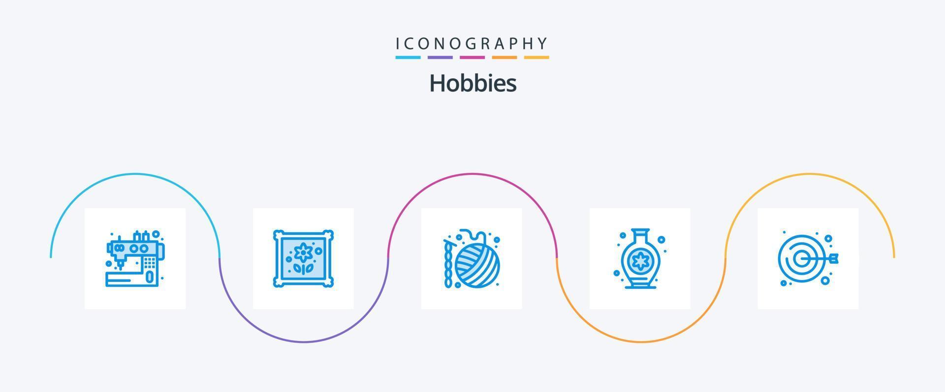 pacote de ícones de 5 hobbies azuis, incluindo bordados. passatempo. bola. hobbies. tricotar vetor