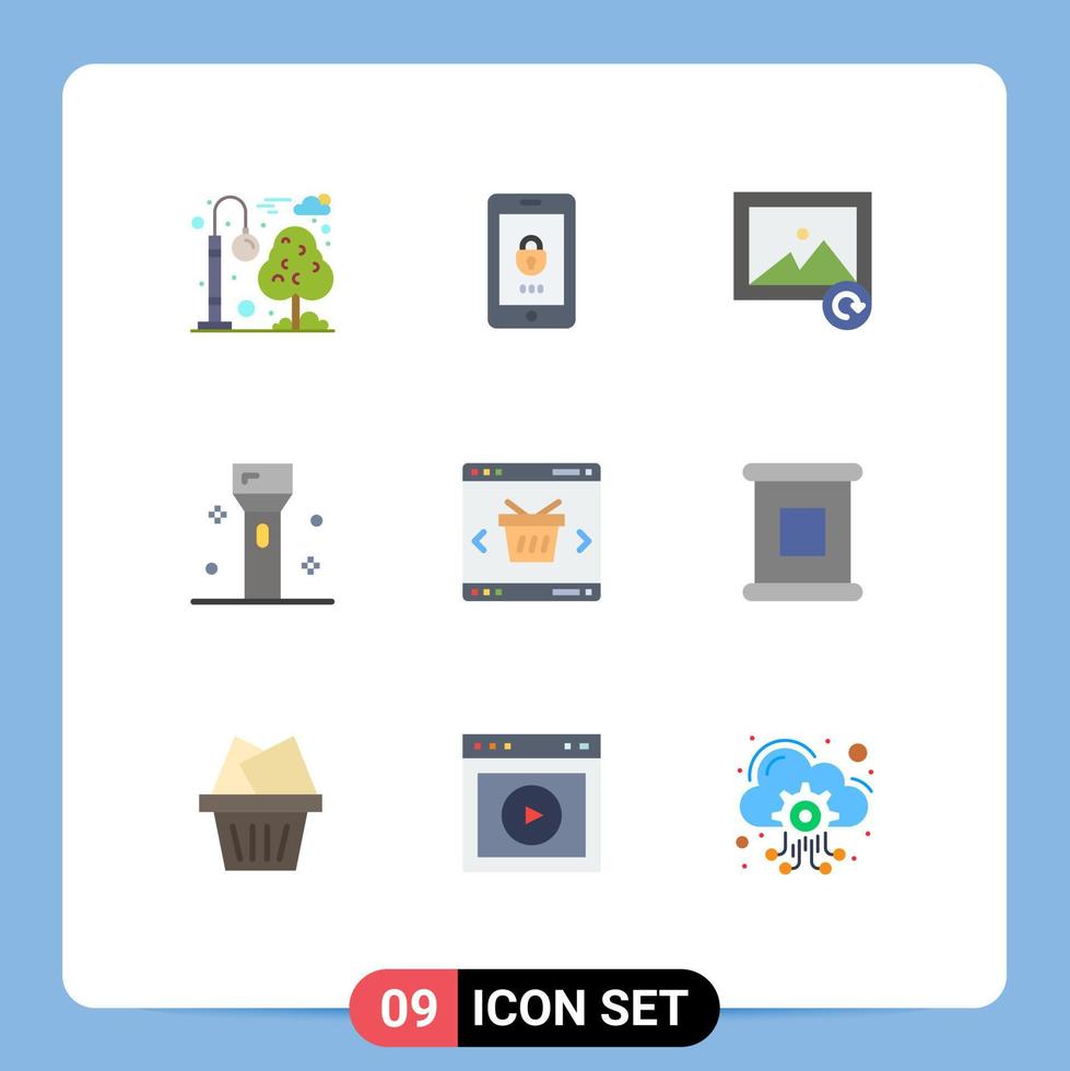 9 cores planas de vetores temáticos e símbolos editáveis de produtos de imagem de tecnologia de cesta elementos de design de vetores editáveis eletrônicos
