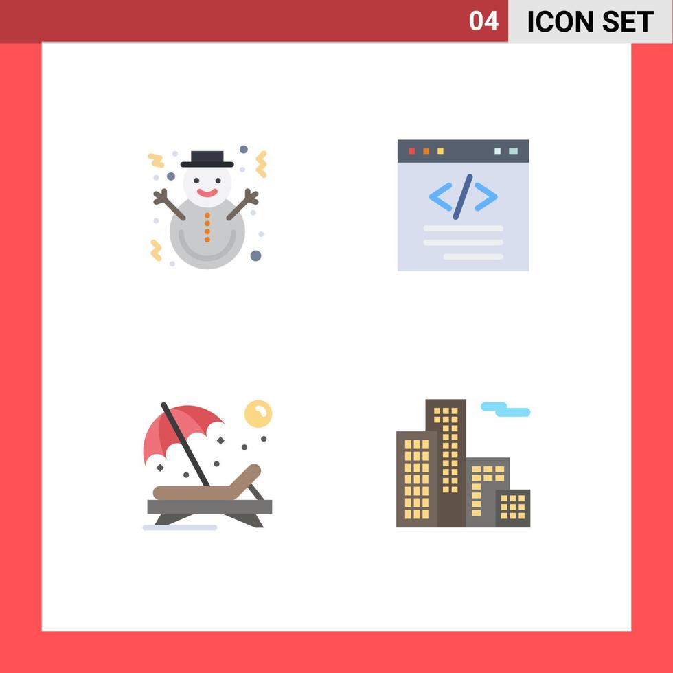 4 ícones planos de vetores temáticos e símbolos editáveis da interface de natal, cadeira de código de natal, elementos de design de vetores editáveis
