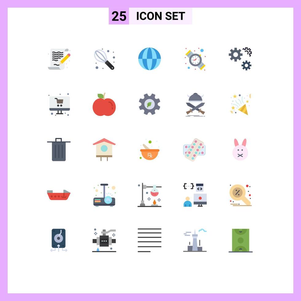 25 cores planas de vetores temáticos e símbolos editáveis de engrenagens de serviço tempo de configuração global elementos de design de vetores editáveis