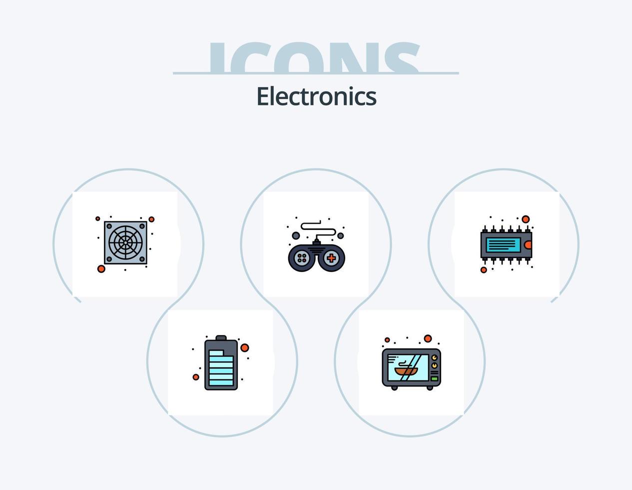 linha eletrônica cheia de ícones pack 5 design de ícones. . sintetizador. caminhão. eletrônico. claro vetor