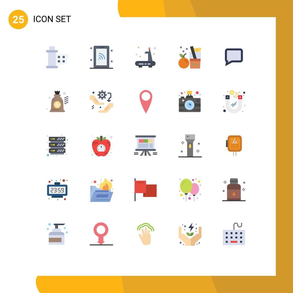 Pacote de cores planas de 25 interfaces de usuário de sinais e símbolos modernos de suco de bate-papo, esteira de frutas, esteira editável, elementos de design vetorial vetor