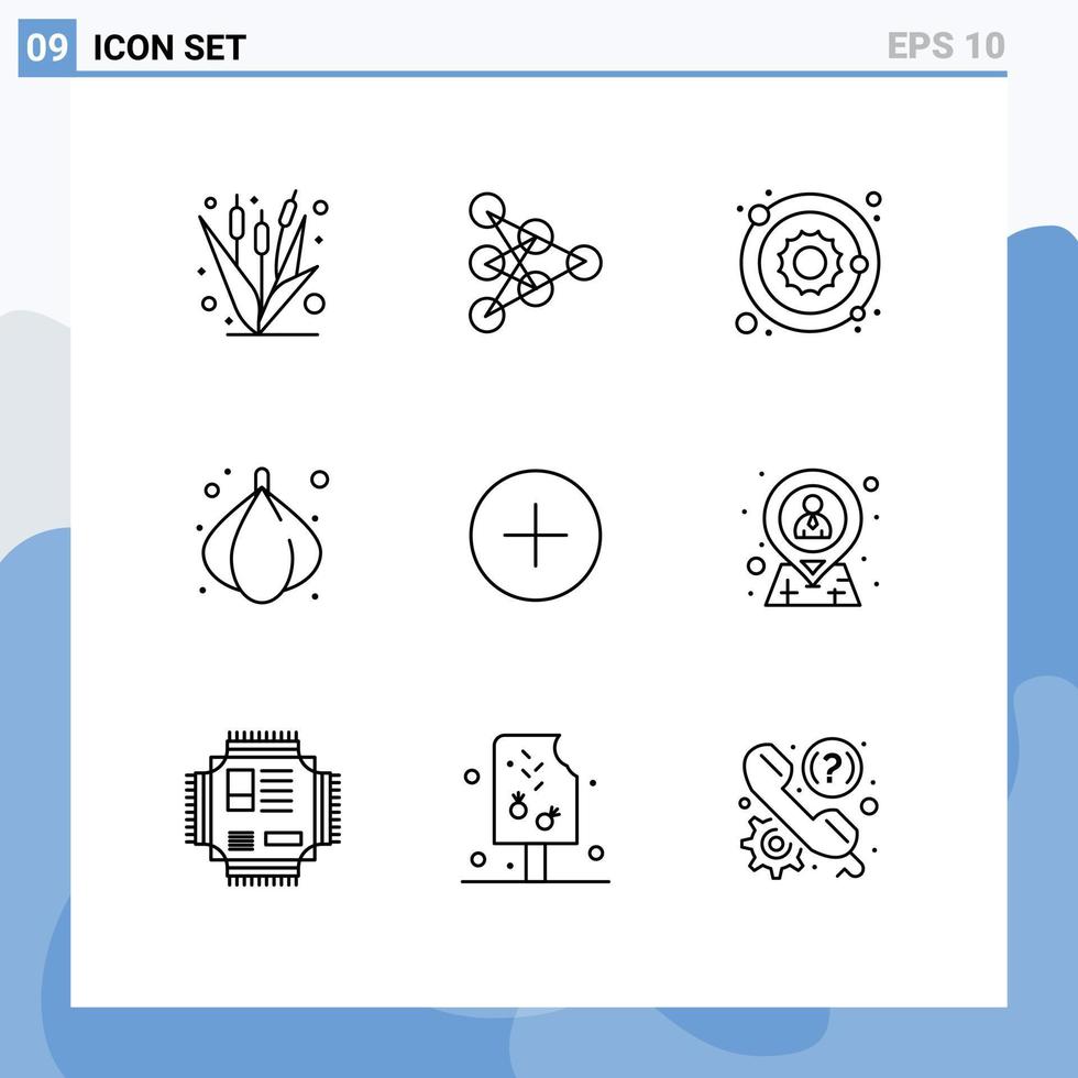 grupo de 9 contornos modernos definidos para adicionar dados vegetais cebola sol elementos de design de vetores editáveis
