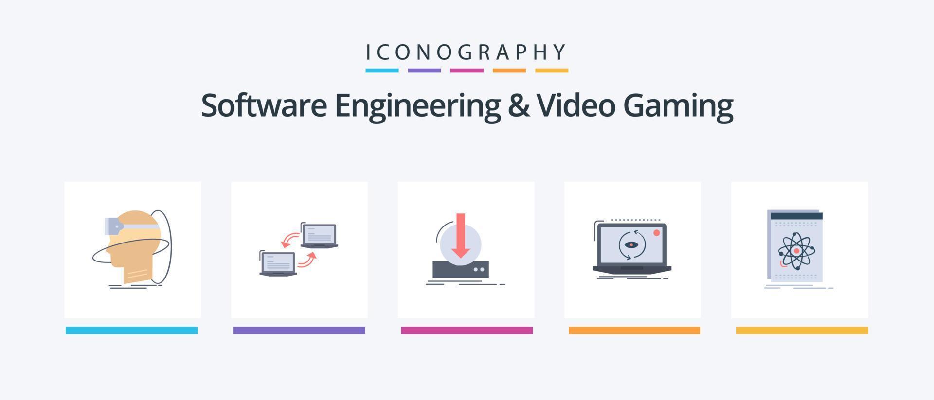 engenharia de software e pacote de ícones planos de 5 jogos de vídeo, incluindo aplicativo. jogos. ligação. download. contente. design de ícones criativos vetor