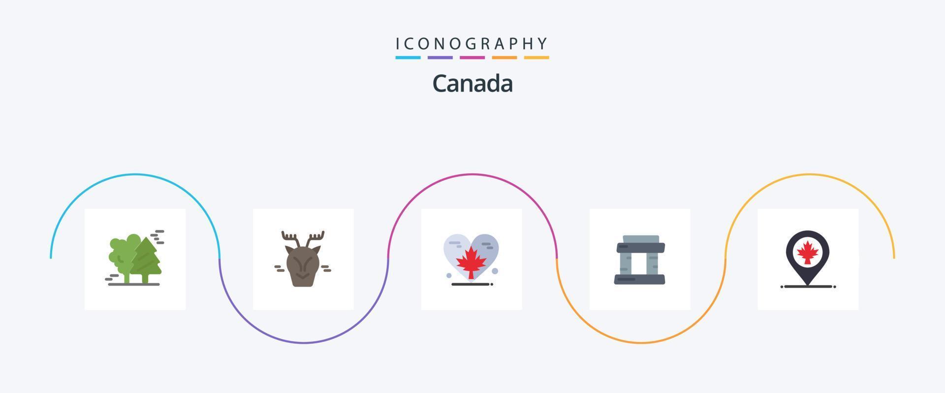 Pacote de ícones do Canadá Flat 5, incluindo mapa. Paris. rena. marco. Canadá vetor