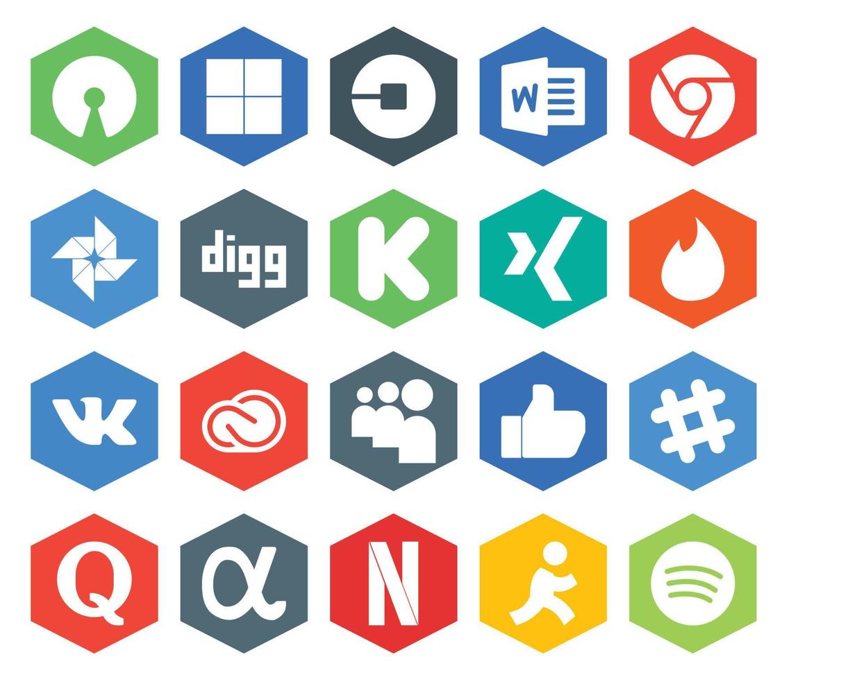 20 pacotes de ícones de mídia social, incluindo como adobe digg cc vk vetor