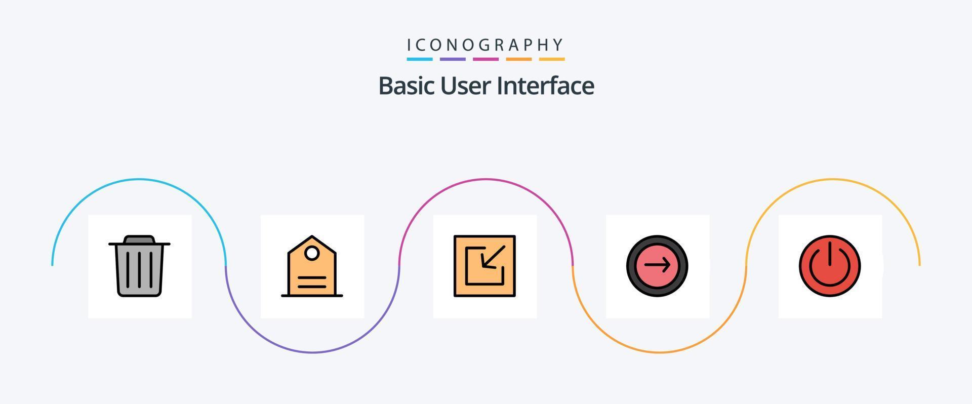 linha básica preenchida pacote de ícones plana 5 incluindo poder. desligado. Salve . básico. Móvel vetor