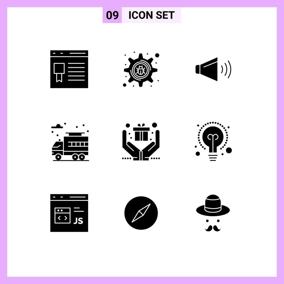 pacote de interface do usuário de 9 glifos sólidos básicos de elementos de design de vetores editáveis da cidade de caminhão de som de presente presente