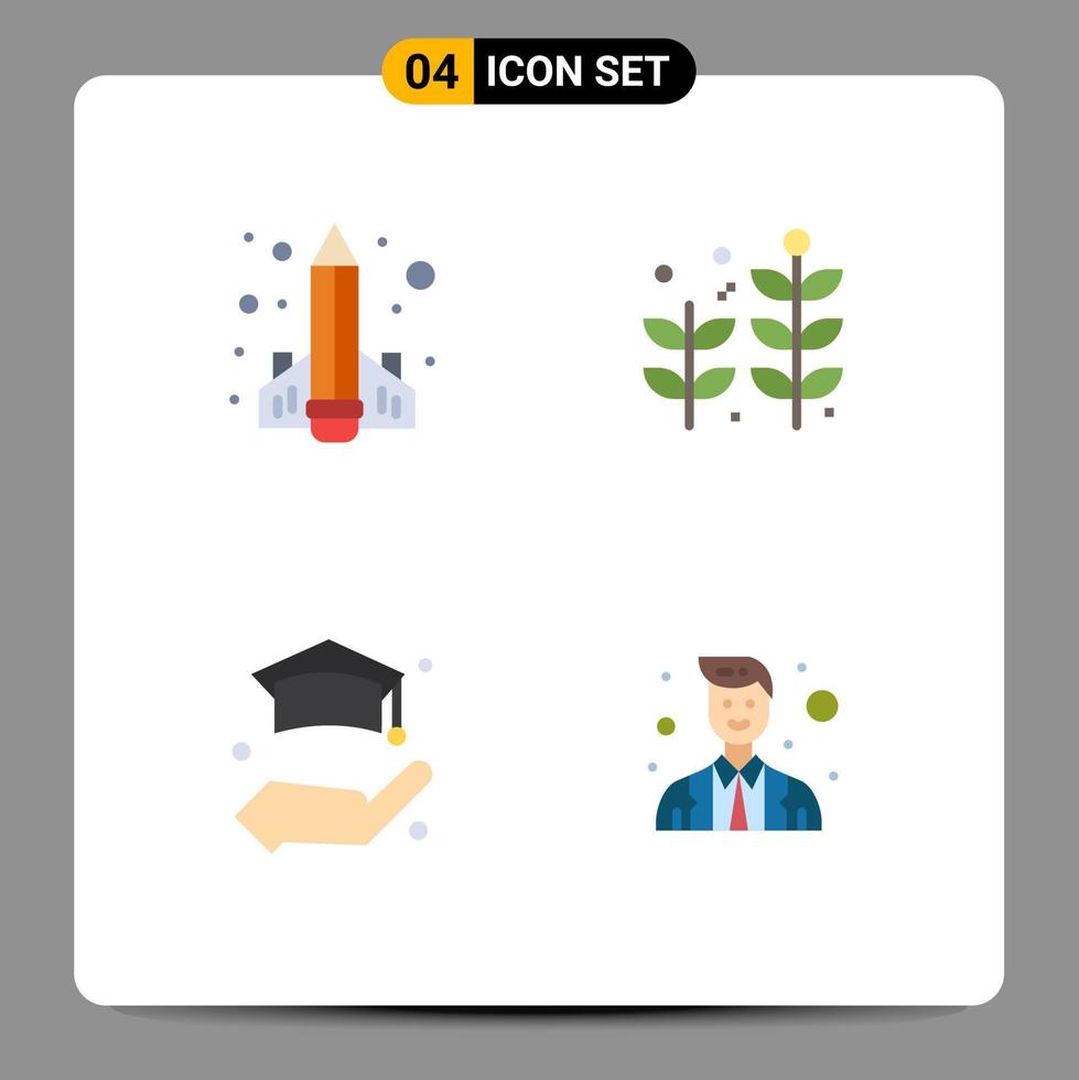 conjunto de pictogramas de 4 ícones planos simples de elementos de design de vetores editáveis de oficial de folha de aprendizado de seguro de livro