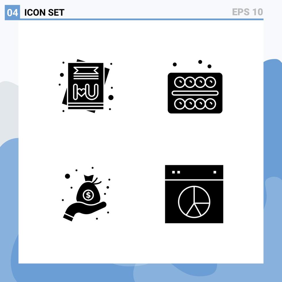 pacote de glifos sólidos de 4 símbolos universais de cartão dinheiro escritório gráfico de estudante elementos de design de vetores editáveis