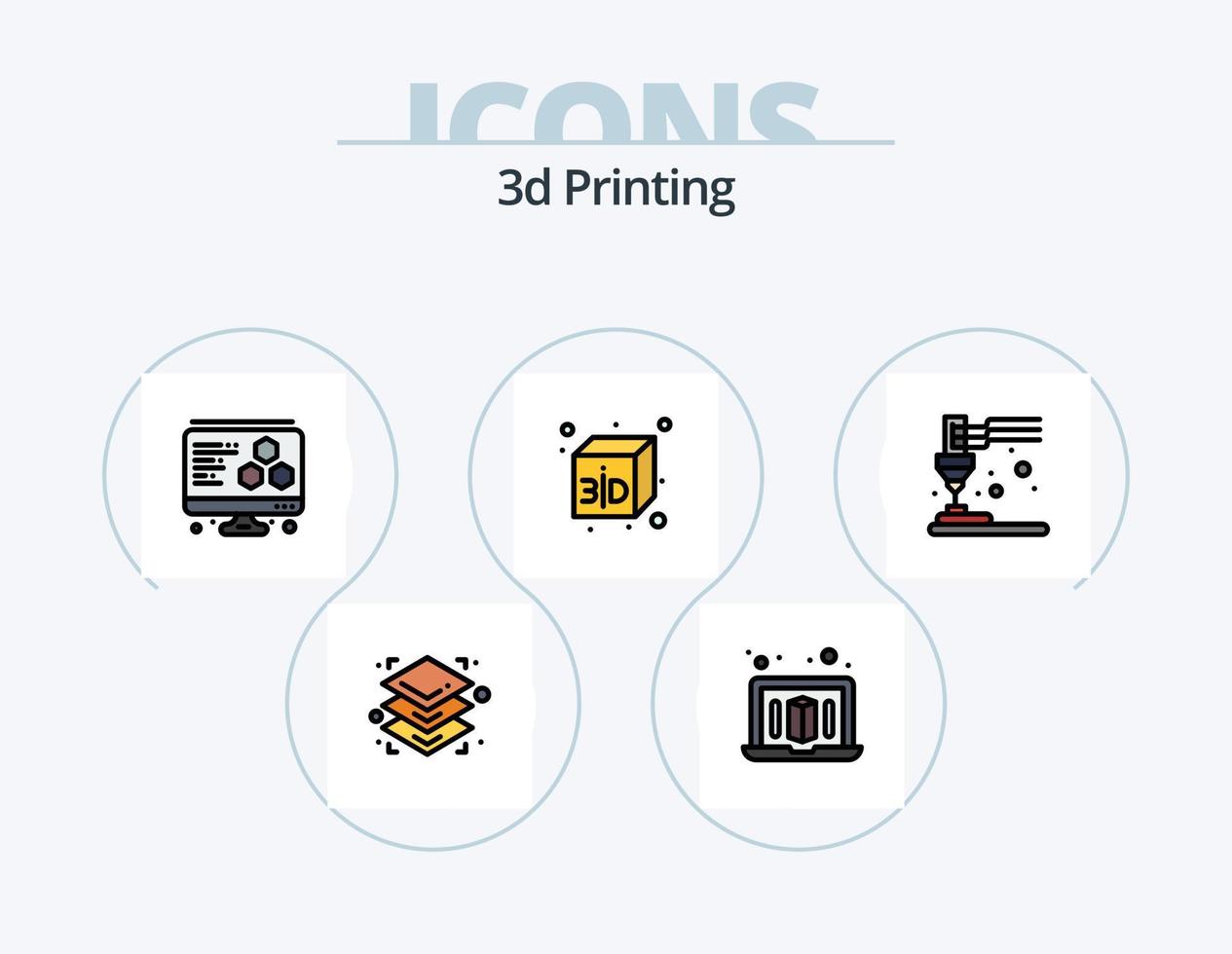 Linha de impressão 3D cheia de ícones do pacote 5 design de ícones. . cubo. computador. 3d. modelo vetor