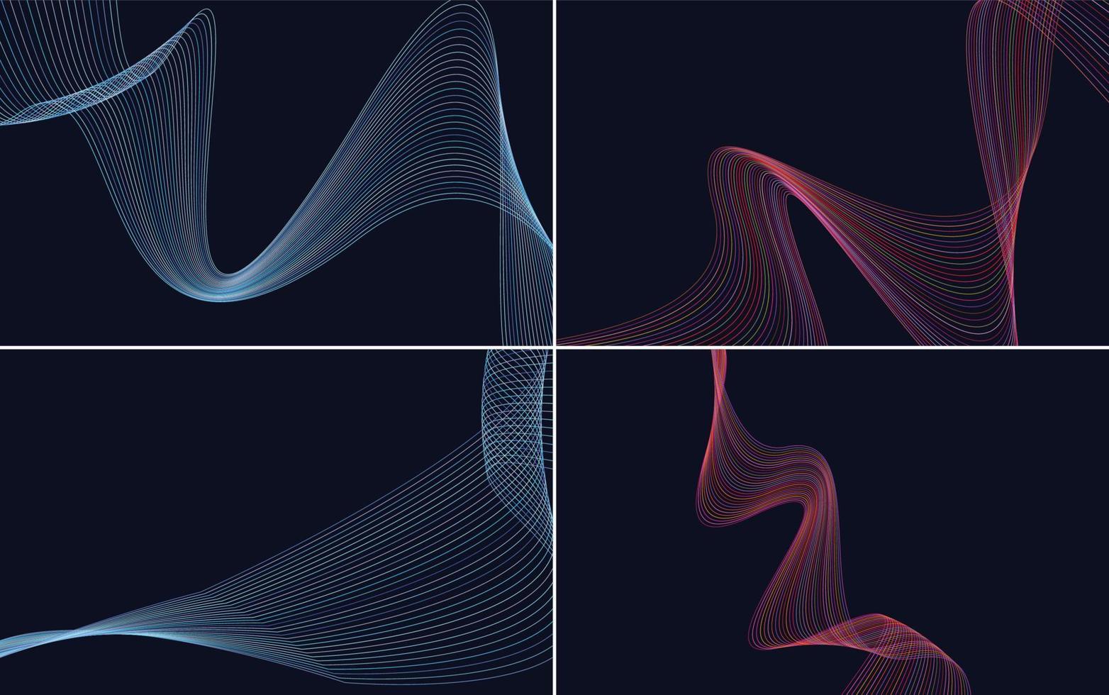 conjunto de 4 linhas de ondulação abstrata de fundo padrão de onda geométrica vetor