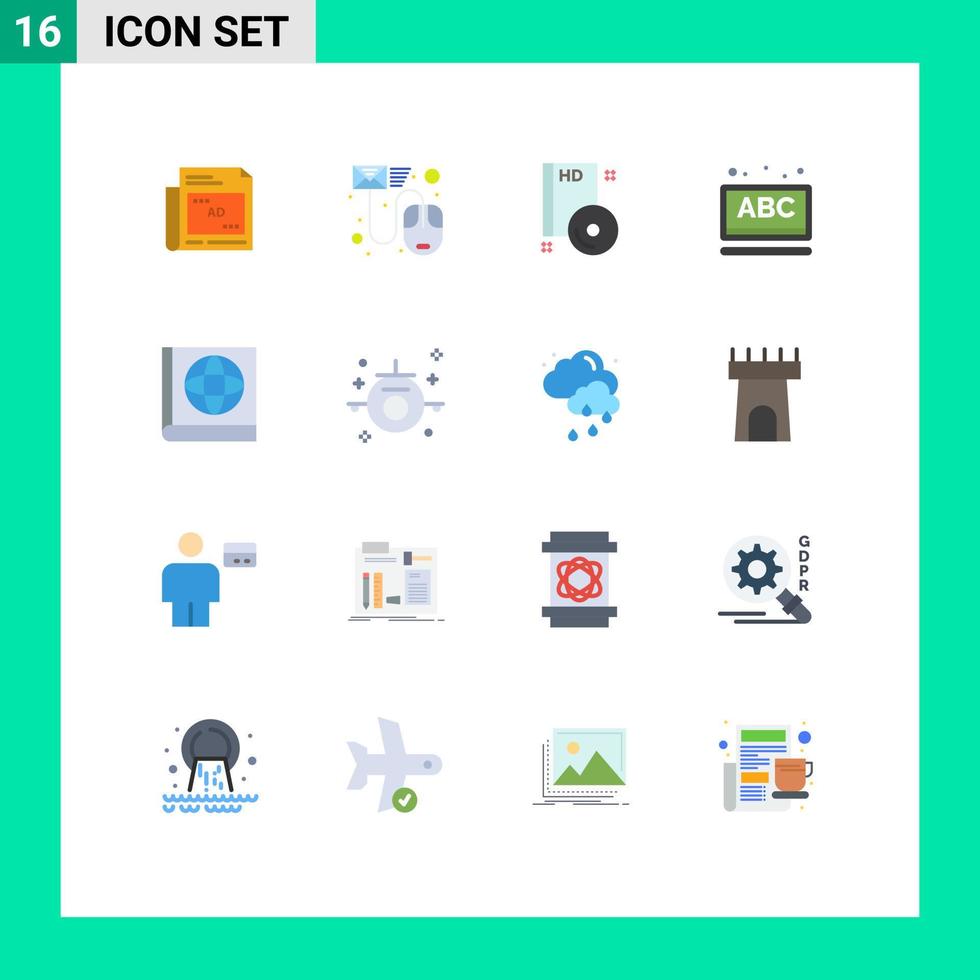 conjunto de 16 sinais de símbolos de ícones de interface do usuário modernos para aprendizagem escolar correio abc disco editável pacote de elementos de design de vetores criativos