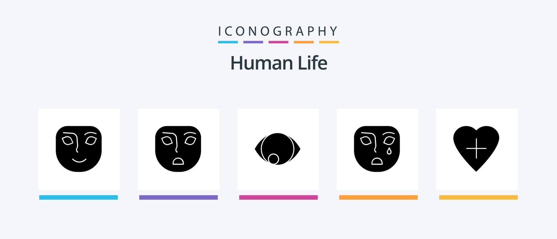 pacote de ícones de glifo humano 5, incluindo coração humano. coração. cara. triste. cara. design de ícones criativos vetor