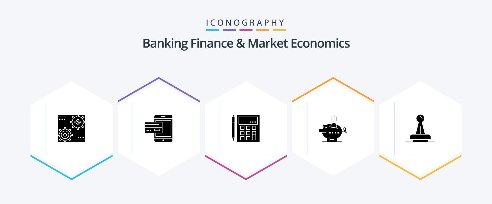 finanças bancárias e economia de mercado pacote de ícones de 25 glifos, incluindo cálculo. contabilidade. banco. Smartphone. Móvel vetor