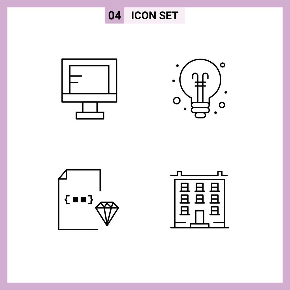 conjunto de pictogramas de 4 cores planas de linhas preenchidas simples de computador desenvolvem elementos de design de vetores editáveis de documentos de educação escolar