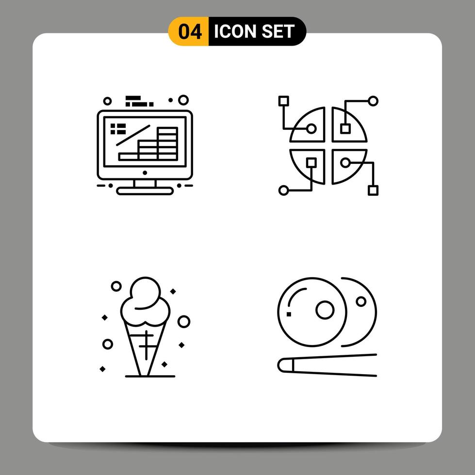 pacote de interface do usuário de 4 cores planas básicas de linhas preenchidas de elementos de design de vetores editáveis de gelo de rede de crescimento de cone de negócios