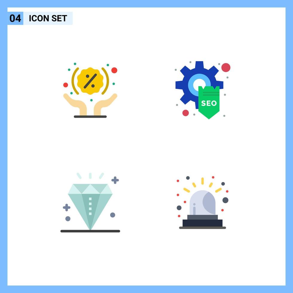 conjunto de 4 sinais de símbolos de ícones de interface do usuário modernos para desconto em compras de diamantes seo férias elementos de design de vetores editáveis