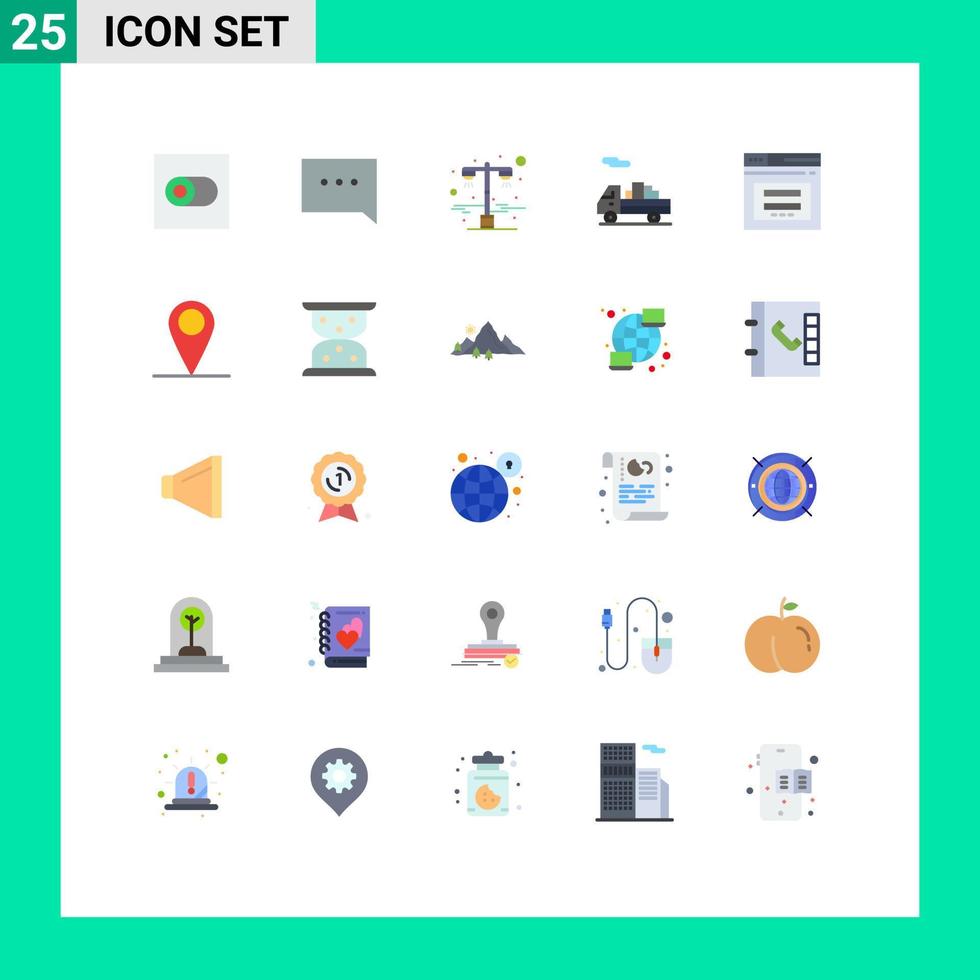 conjunto moderno de pictograma de 25 cores planas de elementos de design de vetores editáveis de transporte seguro de e-mail na web