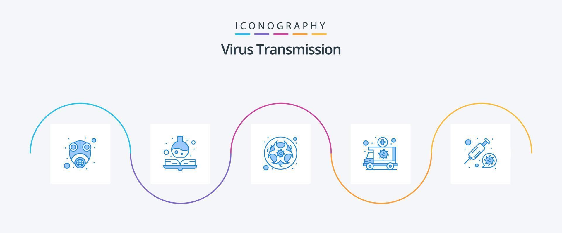 pacote de ícones azul 5 de transmissão de vírus, incluindo remédios. transporte. bio. médico. ambulância vetor