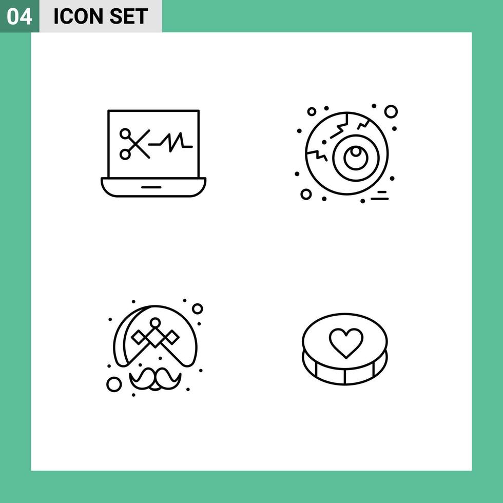grupo de símbolos de ícone universal de 4 cores planas de linha preenchida modernas de edição de áudio olho de turbante elementos de design de vetores editáveis favoritos indianos