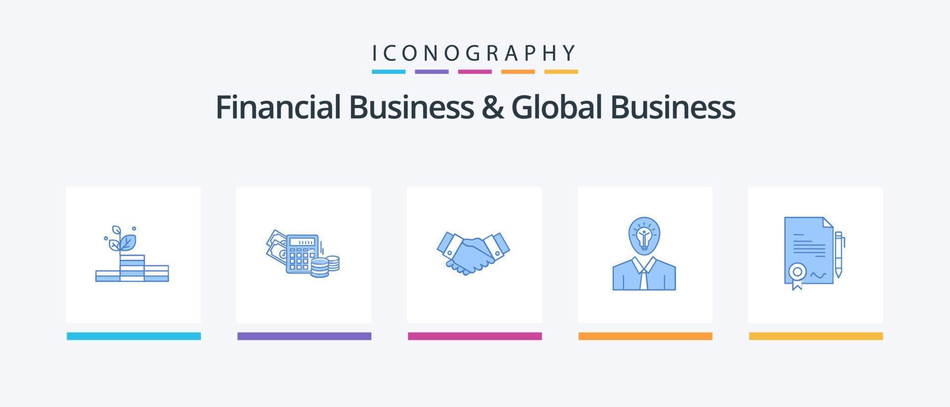 pacote de ícones de negócios financeiros e negócios globais azul 5, incluindo crescimento. sucesso. acordo. idéia. parceiro. design de ícones criativos vetor