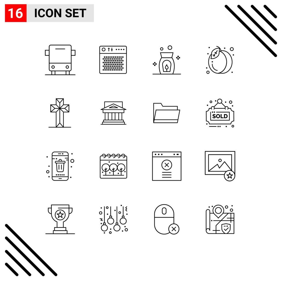 conjunto de 16 sinais de símbolos de ícones de interface do usuário modernos para celebração de verão comida multimídia spa elementos de design de vetores editáveis