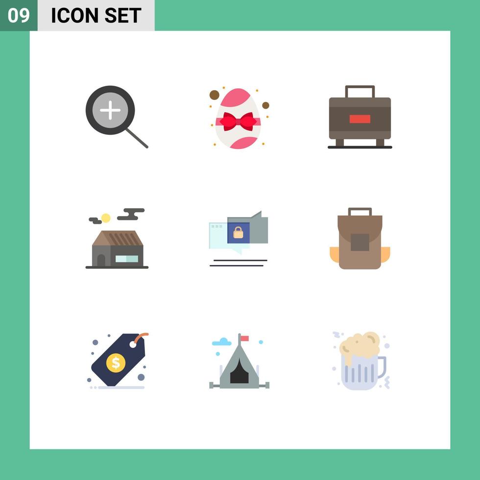 pacote de ícones de vetores de ações de 9 sinais e símbolos de linha para viagens de segurança de mídia conversando elementos de design de vetores editáveis de imóveis