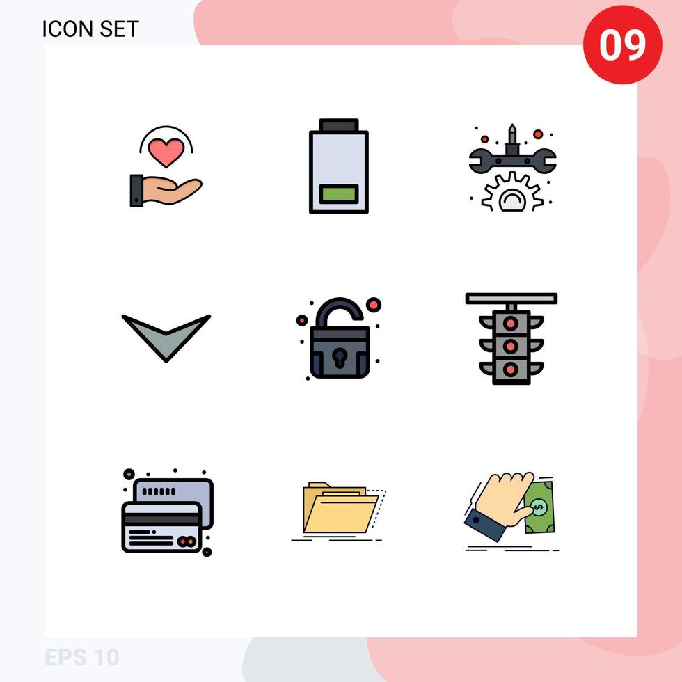 pacote de ícones vetoriais de estoque de sinais e símbolos de 9 linhas para engrenagem de cadeado leve bloquear elementos de design vetorial editáveis vetor
