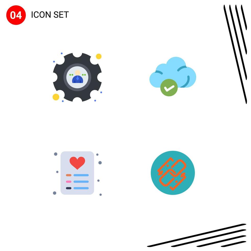 4 ícones planos universais definidos para web e aplicativos móveis, cartão de gerenciamento, cadeia de tecnologia em nuvem, elementos de design de vetores editáveis