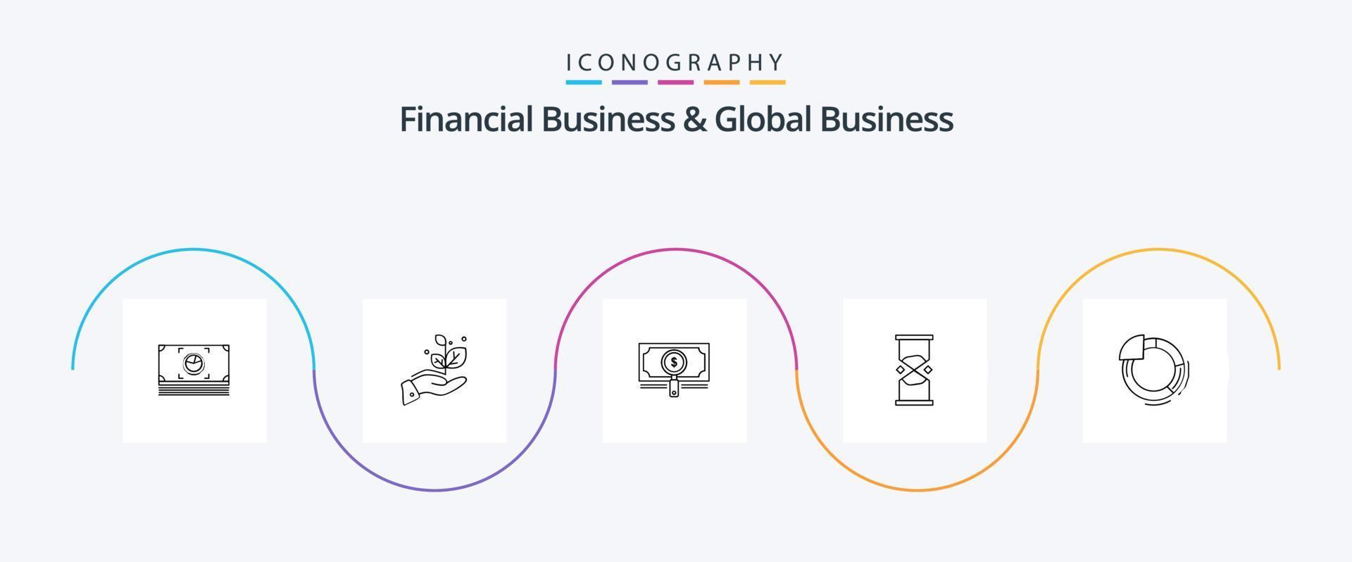 negócios financeiros e pacote de ícones da linha de negócios global 5, incluindo areia. cronômetro. dinheiro. Tempo. dólar vetor